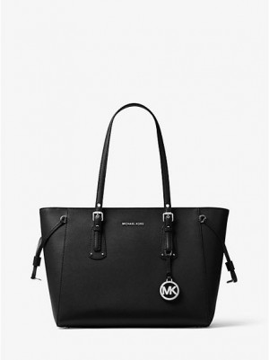 Michael Kors Voyager Medium Crossgrain Deri Tote Çanta Kadın Siyah | 089621-XGR