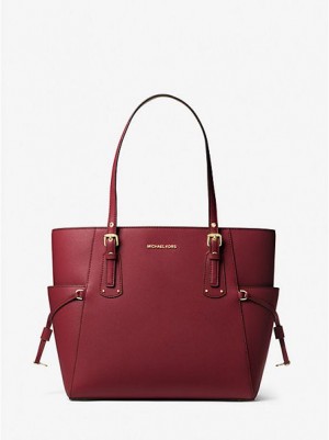 Michael Kors Voyager Small Crossgrain Deri Tote Çanta Kadın Bordo | 453081-TZP