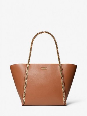 Michael Kors Westley Large Pebbled Deri Chain-link Tote Çanta Kadın Kahverengi | 418630-PJT