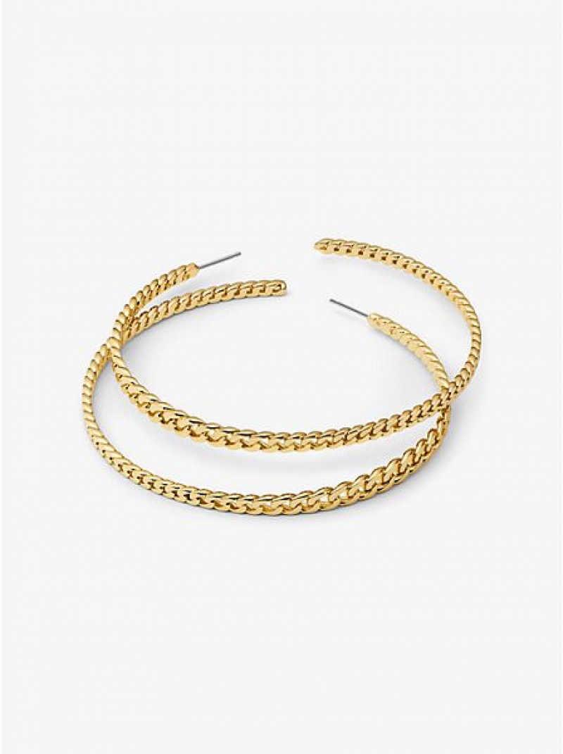 Michael Kors 14k Gold-plated Brass Curb Link Hoop Küpe Kadın Altın | 870126-BGE