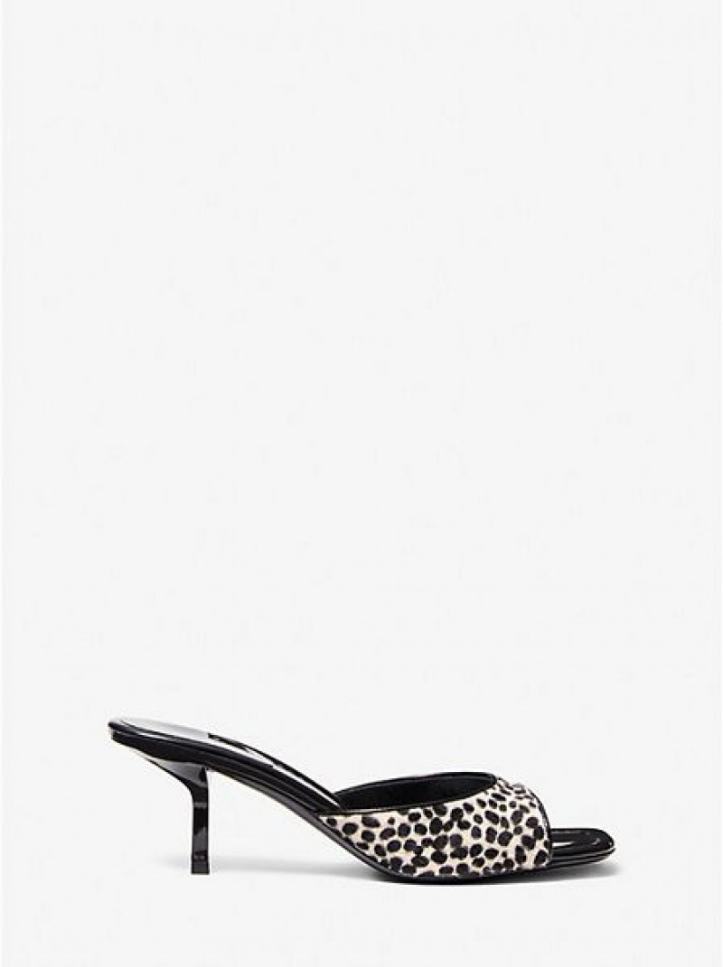 Michael Kors Anita Ocelot Print Calf Hair Sandalet Kadın Beyaz | 950872-EVX