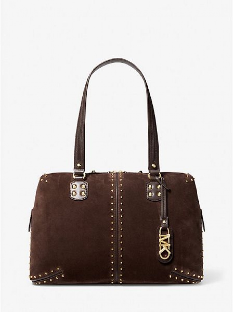 Michael Kors Astor Large Studded Deri Tote Çanta Kadın Çikolata | 971356-RKN