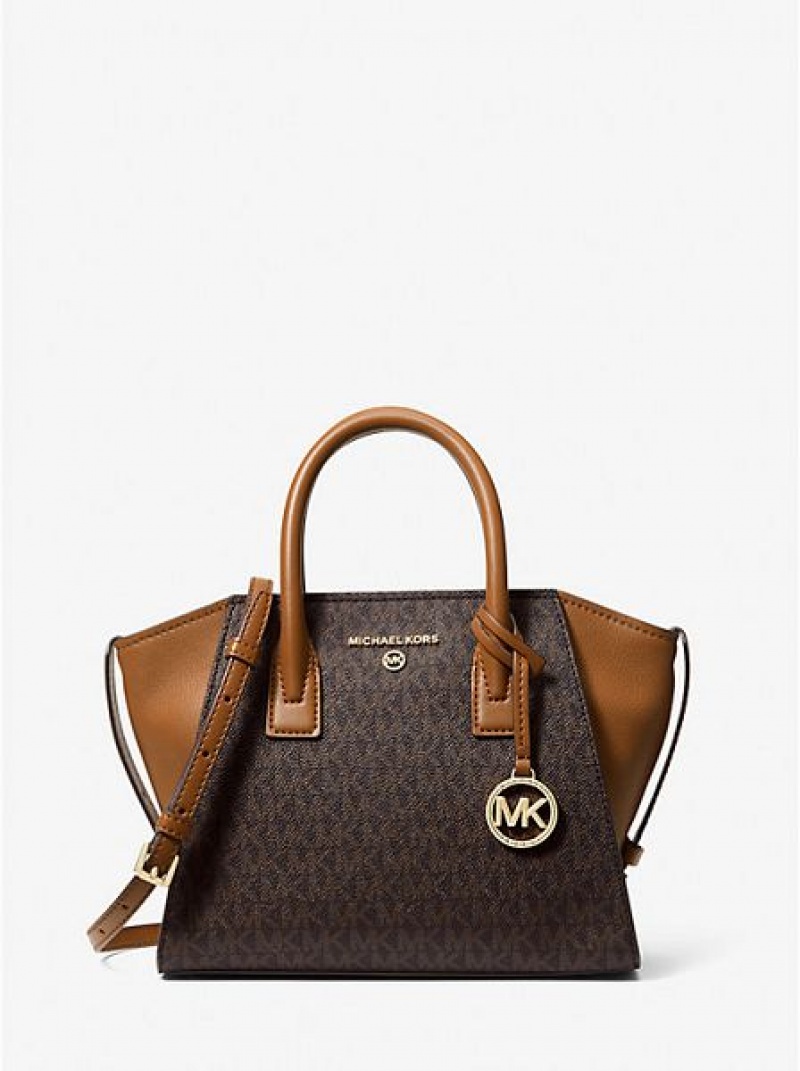 Michael Kors Avril Small Logo Satchel Çanta Kadın Kahverengi | 826341-VEI