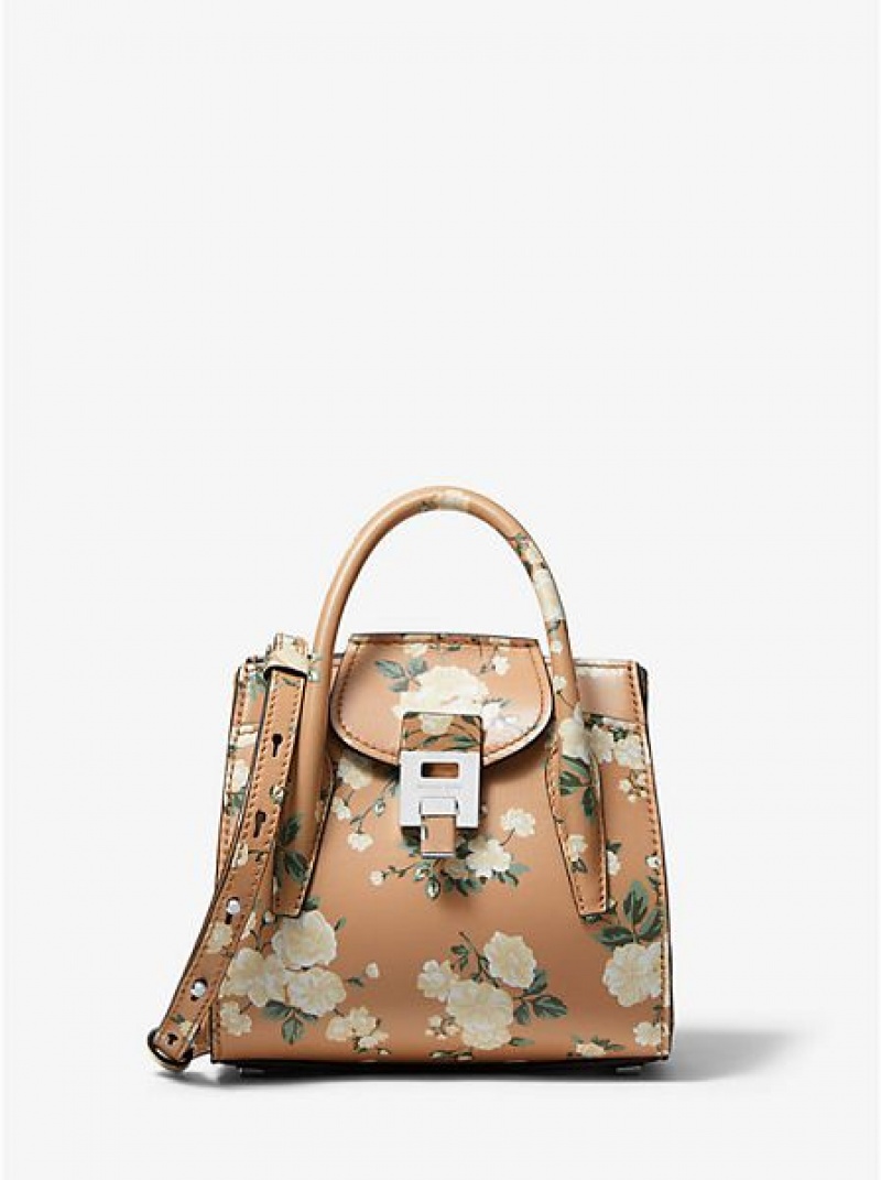 Michael Kors Bancroft Mini Floral Calf Deri Satchel Çanta Kadın Kahverengi | 075642-VFS