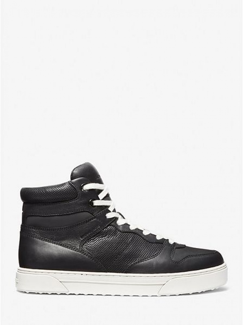 Michael Kors Barett Deri High Top Sneakers Erkek Siyah | 104258-UHG