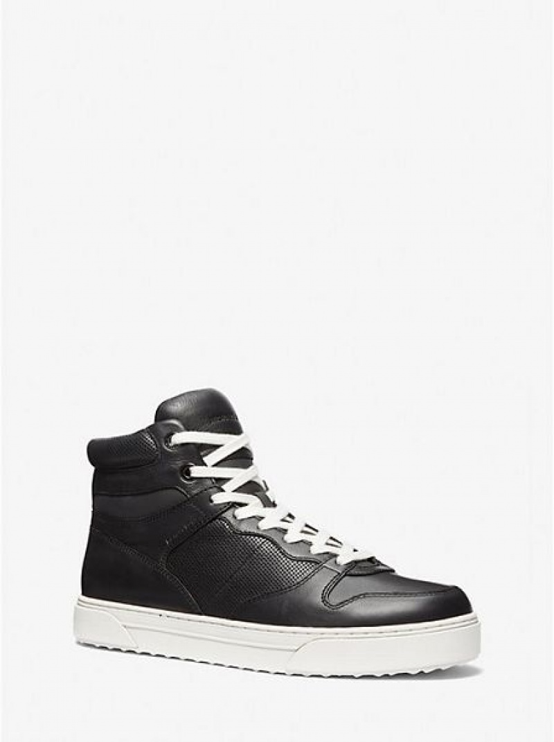 Michael Kors Barett Deri High Top Sneakers Erkek Siyah | 104258-UHG