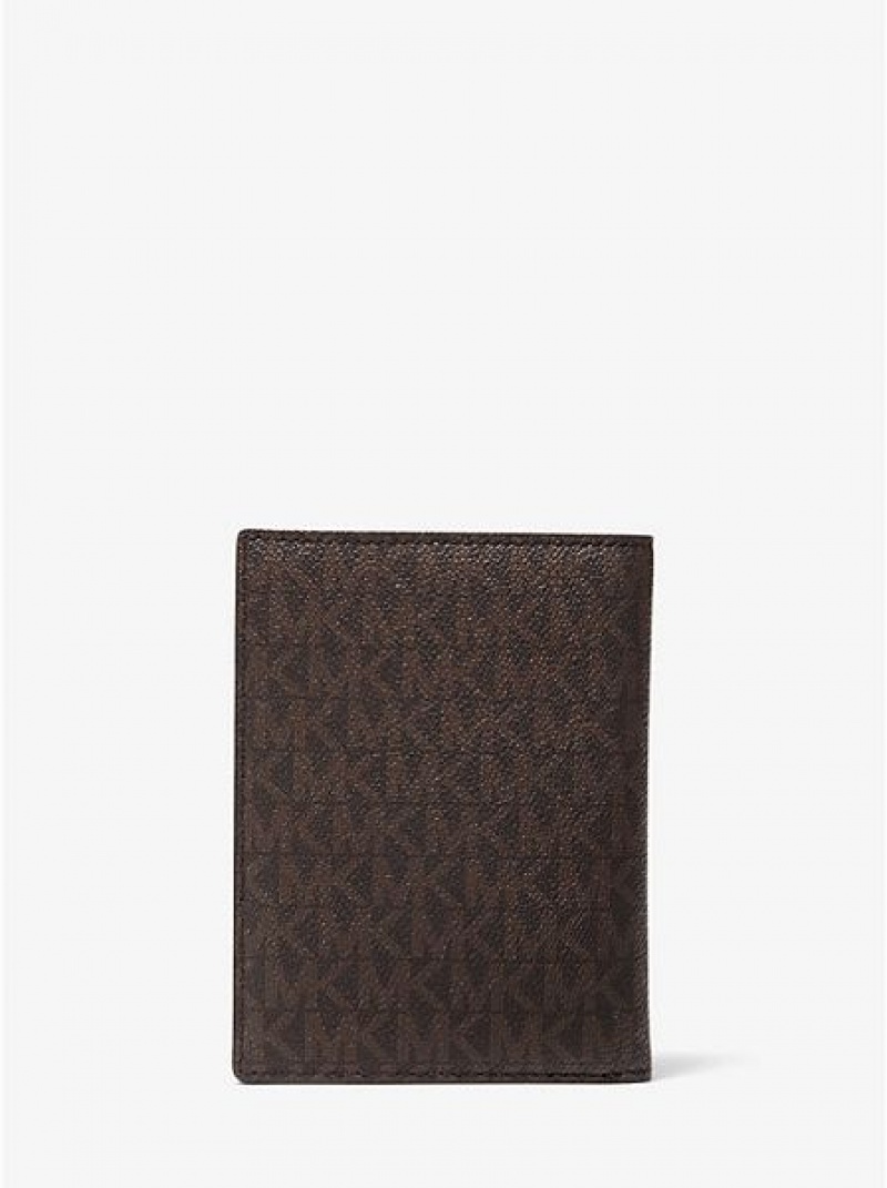 Michael Kors Bedford Travel Medium Logo Stripe Passport Cüzdan Kadın Kahverengi | 847659-FHK