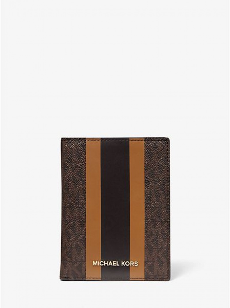 Michael Kors Bedford Travel Medium Logo Stripe Passport Cüzdan Kadın Kahverengi | 847659-FHK