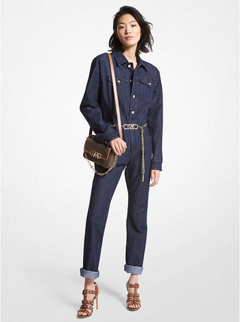 Michael Kors Belted Denim Tulum Kadın Lacivert | 230691-LSA