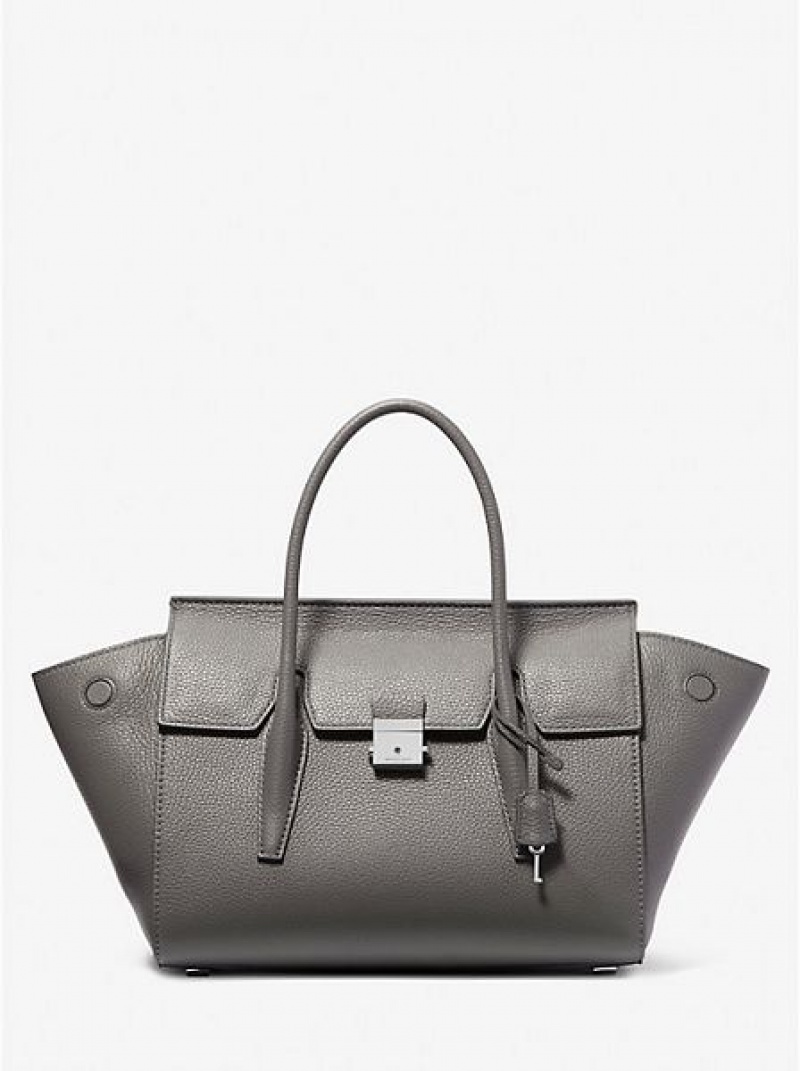 Michael Kors Campbell Medium Pebbled Deri Satchel Çanta Kadın Gri | 658471-HSA