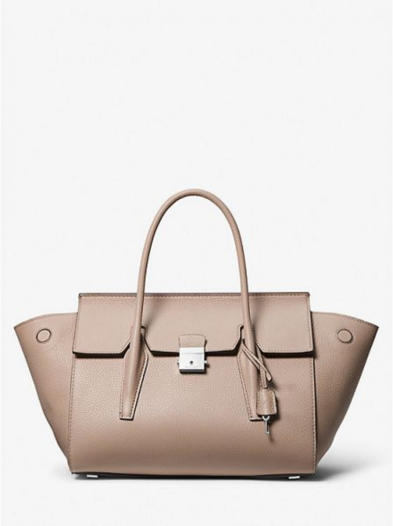 Michael Kors Campbell Medium Pebbled Deri Satchel Çanta Kadın Gri Kahverengi | 237605-FRT