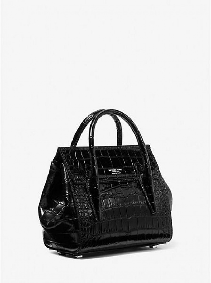 Michael Kors Campbell Mini Crocodile Embossed Deri Satchel Çanta Kadın Siyah | 531729-PFO