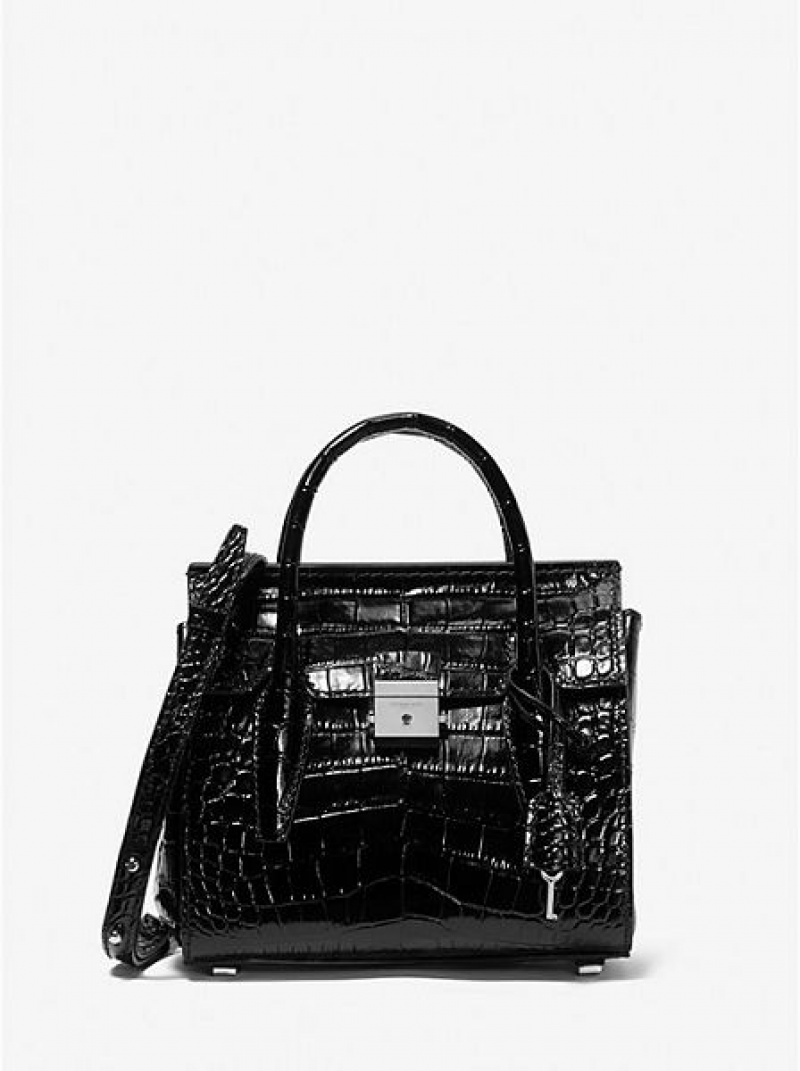 Michael Kors Campbell Mini Crocodile Embossed Deri Satchel Çanta Kadın Siyah | 531729-PFO