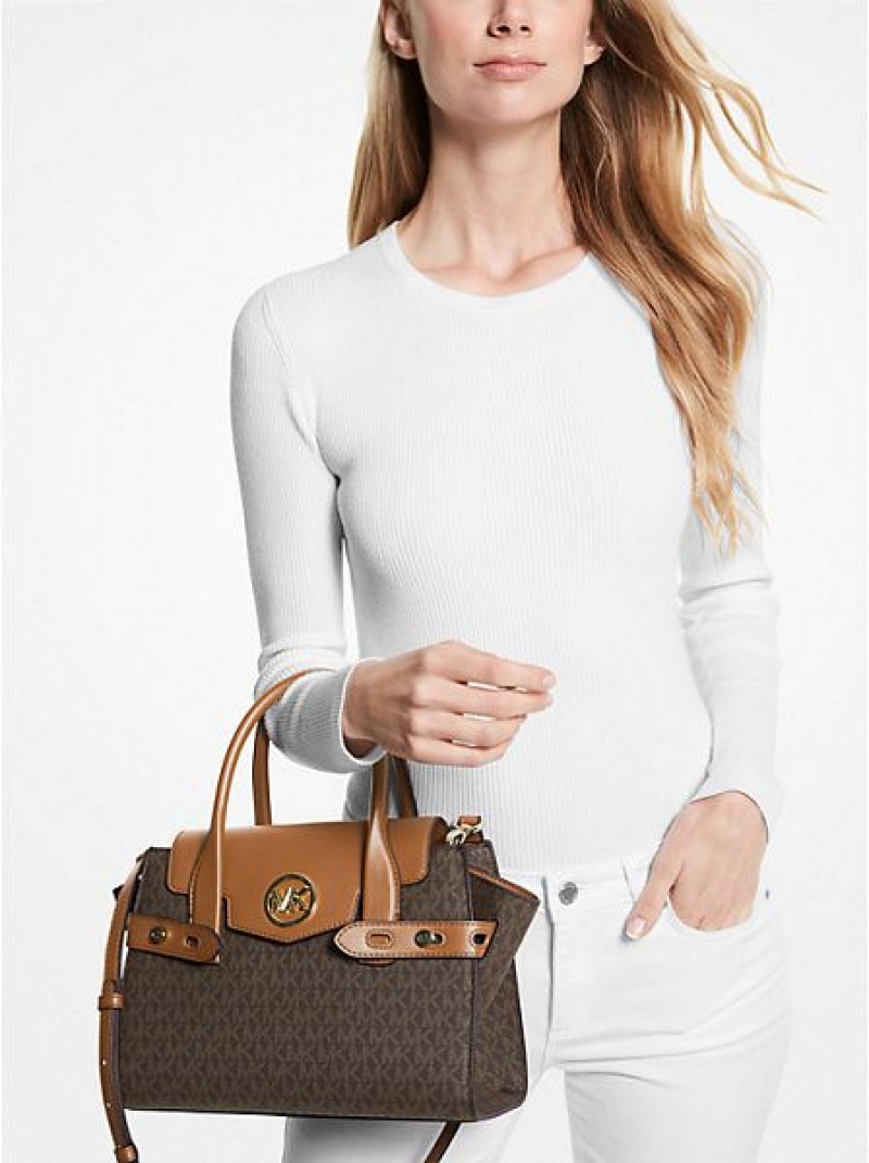 Michael Kors Carmen Medium Logo And Faux Deri Belted Satchel Çanta Kadın Kahverengi | 589463-ISF