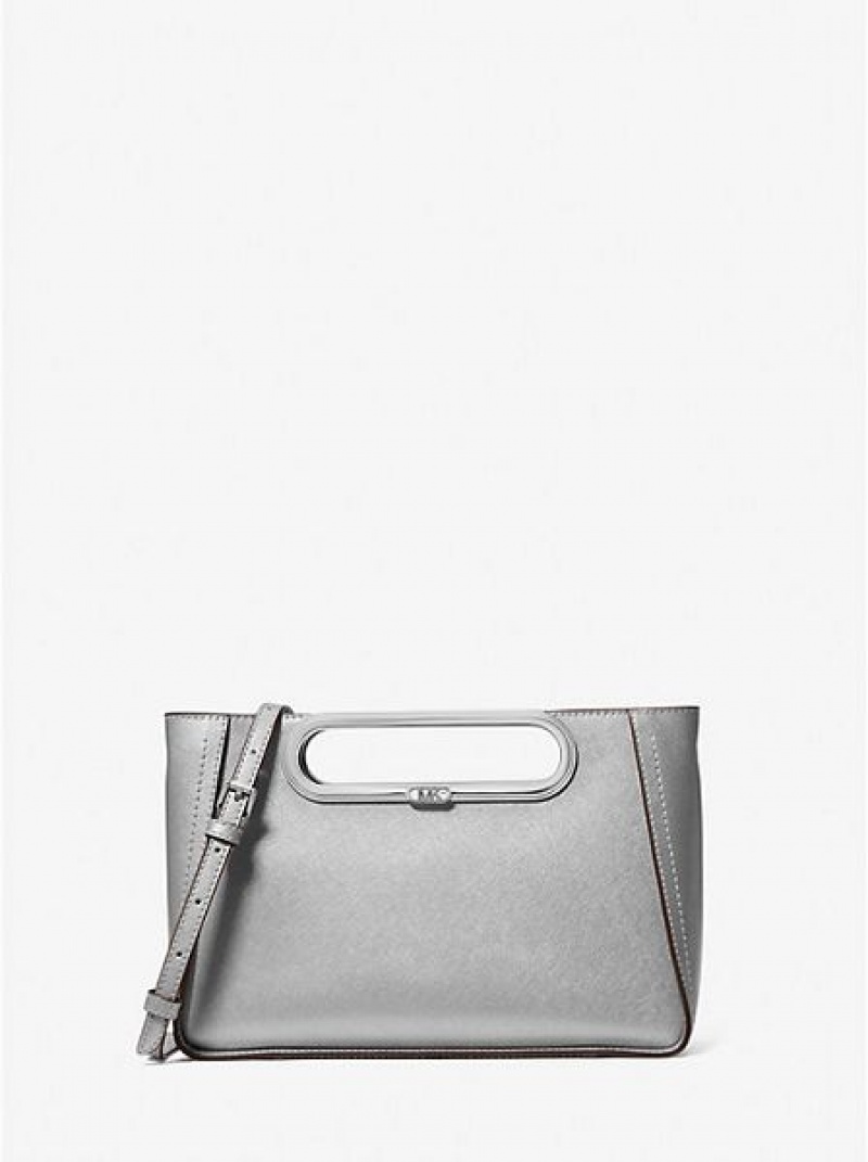 Michael Kors Chelsea Large Metallic Saffiano Deri Convertible Çapraz Askılı Çanta Kadın Gümüş | 718235-TSK