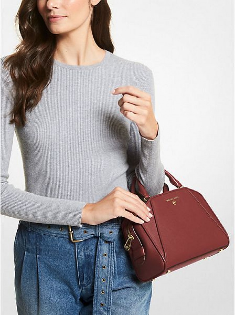 Michael Kors Cleo Small Saffiano Deri Satchel Çanta Kadın Bordo | 143097-MLG