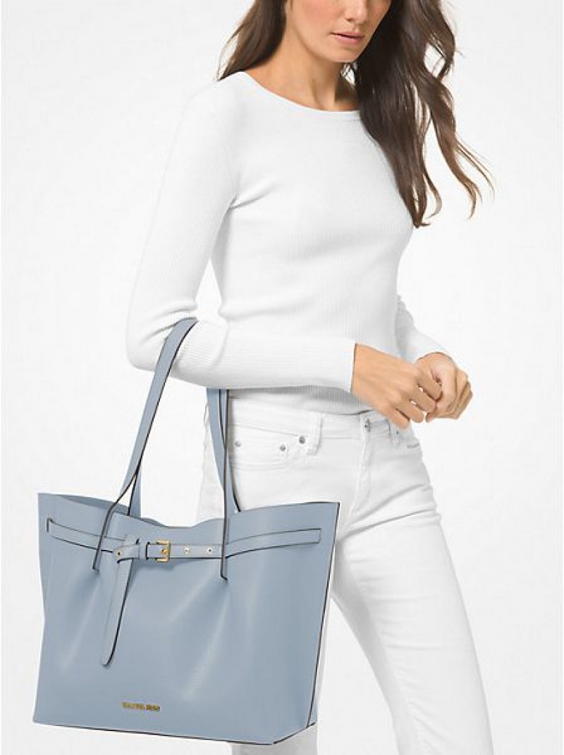 Michael Kors Emilia Large Pebbled Deri Tote Çanta Kadın Mavi | 940365-WHS