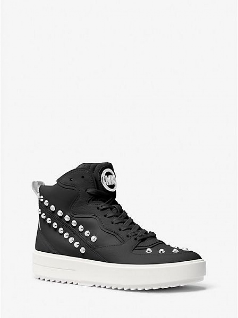 Michael Kors Emmett Studded Stripe Deri High Top Sneakers Kadın Siyah | 248607-UXE