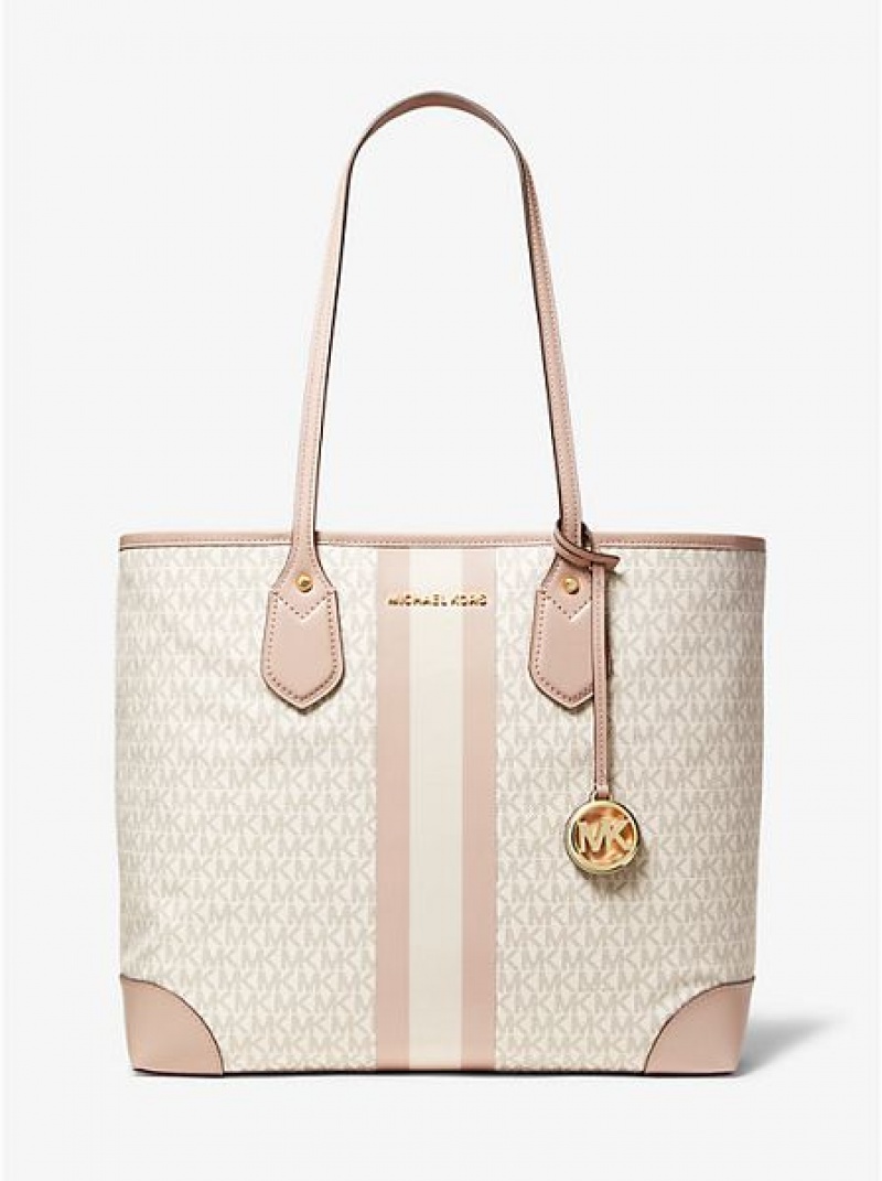 Michael Kors Eva Large Logo Stripe Tote Çanta Kadın Açık Sarı Pembe | 417823-EDU