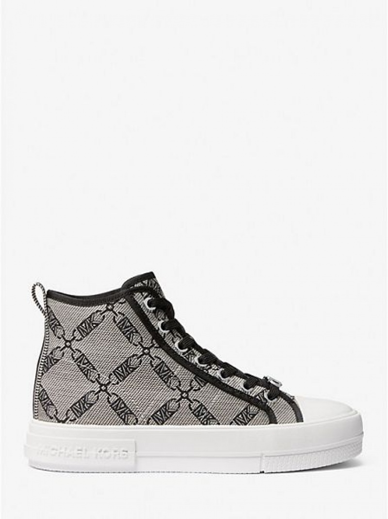 Michael Kors Evy Empire Logo Jacquard High Top Sneakers Kadın Bej Rengi Siyah | 361542-ZYI