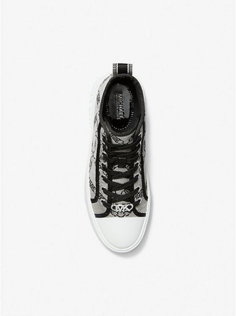 Michael Kors Evy Empire Logo Jacquard High Top Sneakers Kadın Bej Rengi Siyah | 361542-ZYI