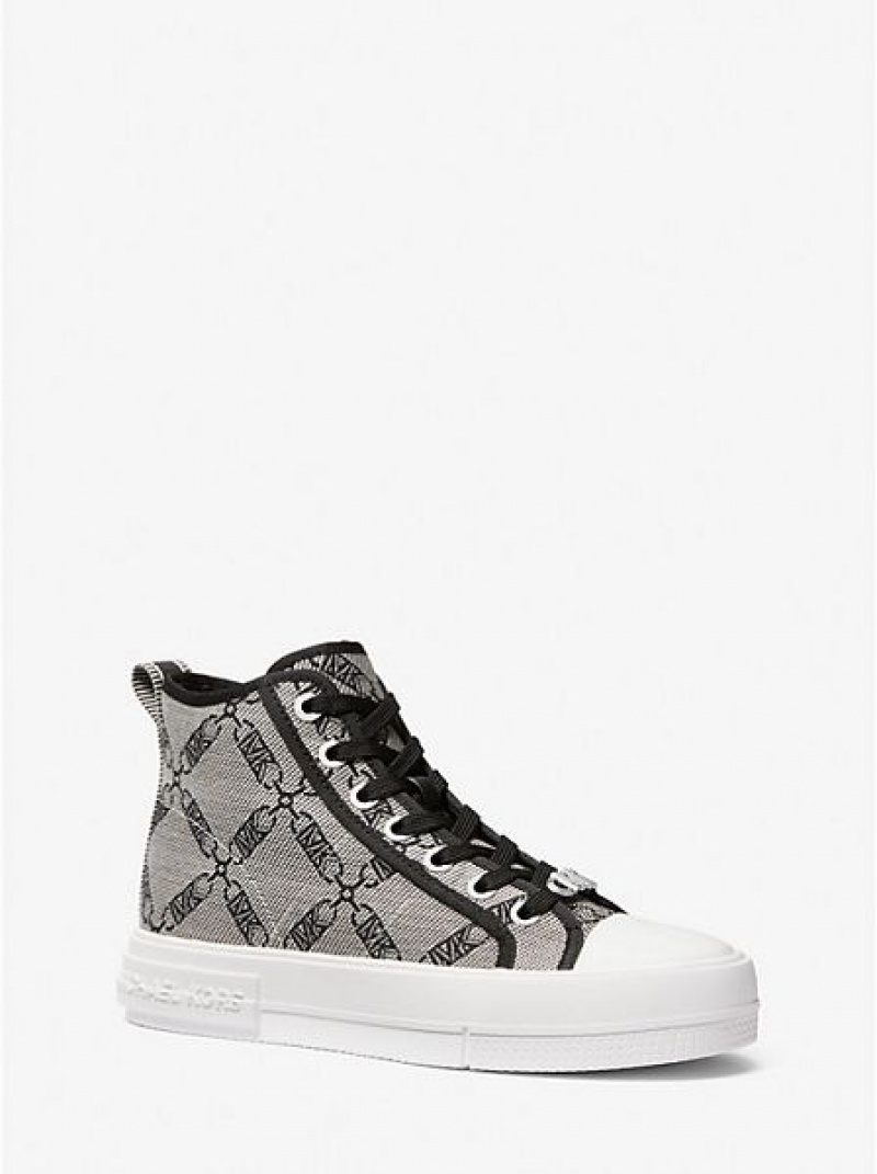 Michael Kors Evy Empire Logo Jacquard High Top Sneakers Kadın Bej Rengi Siyah | 361542-ZYI