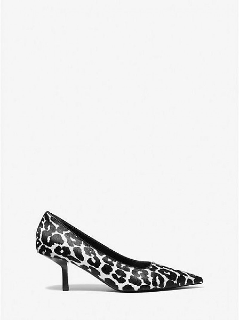 Michael Kors Frankie Leopard Print Calf Hair Stiletto Kadın Siyah Beyaz | 281354-WFH