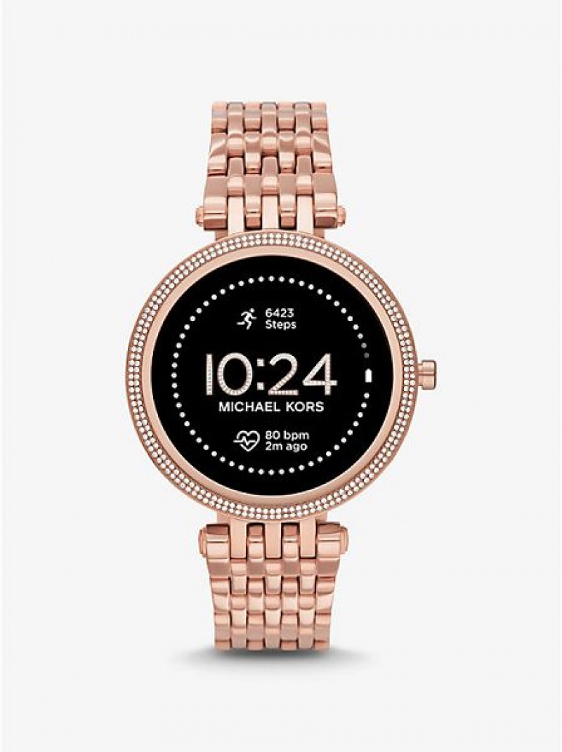 Michael Kors Gen 5e Darci Pave Smart Saat Kadın Pembe Altın | 731490-SRA