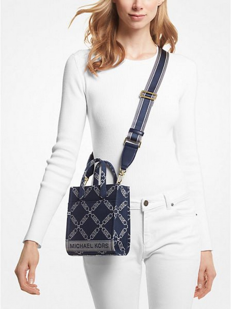 Michael Kors Gigi Extra-small Empire Logo Jacquard Çapraz Askılı Çanta Kadın Lacivert Renkli | 506187-BJV