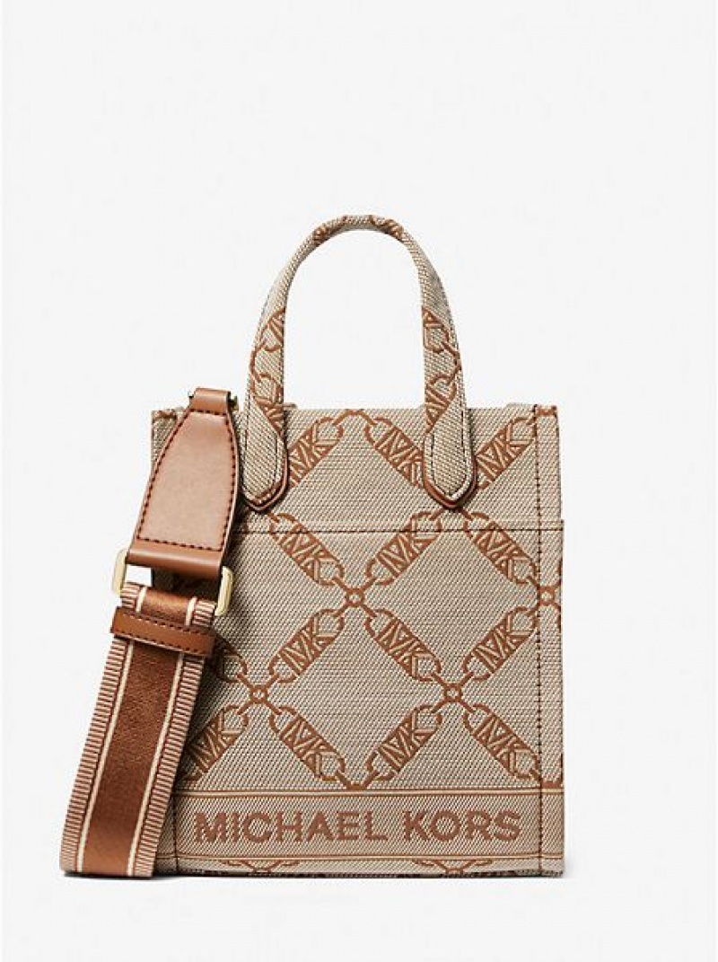 Michael Kors Gigi Extra-small Empire Logo Jacquard Çapraz Askılı Çanta Kadın Bej Rengi | 902856-PDB