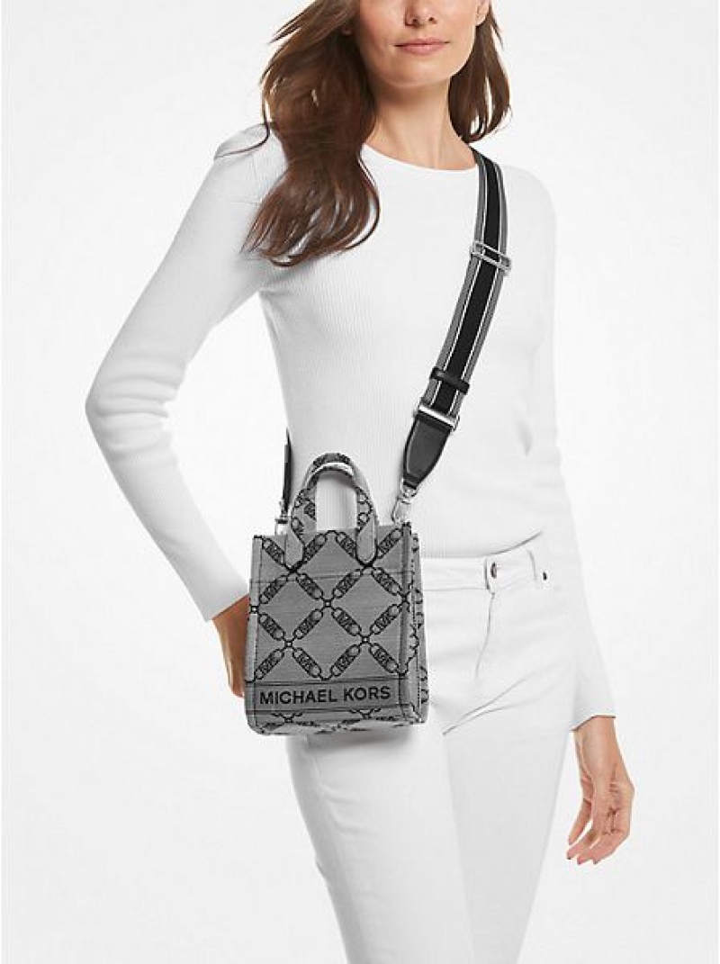 Michael Kors Gigi Extra-small Empire Logo Jacquard Çapraz Askılı Çanta Kadın Bej Rengi Siyah | 796814-LJZ