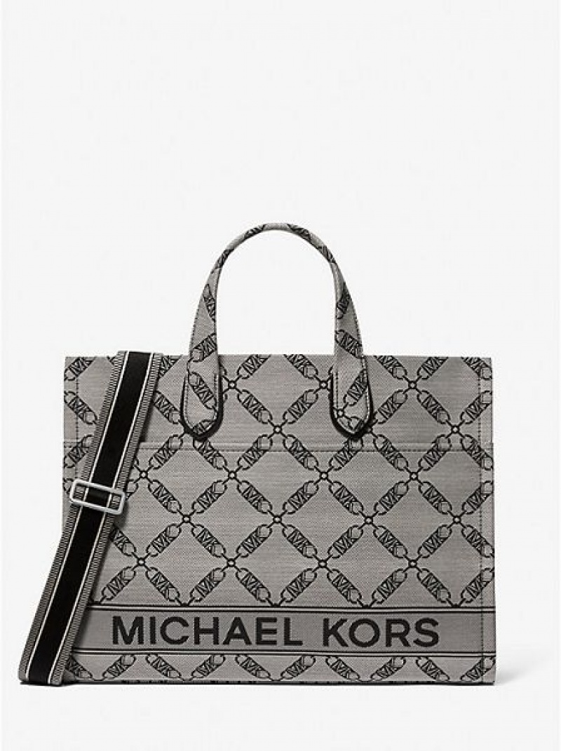 Michael Kors Gigi Large Empire Logo Jacquard Tote Çanta Kadın Bej Rengi Siyah | 784025-TCV