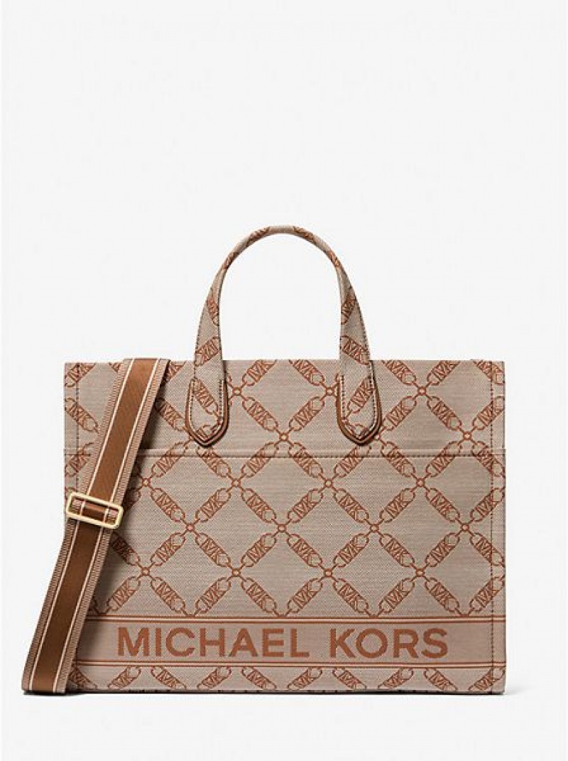 Michael Kors Gigi Large Empire Logo Jacquard Tote Çanta Kadın Bej Rengi | 267134-YAM