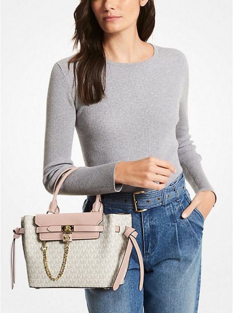 Michael Kors Hamilton Legacy Small Logo Belted Satchel Çanta Kadın Açık Sarı Pembe | 679102-IET