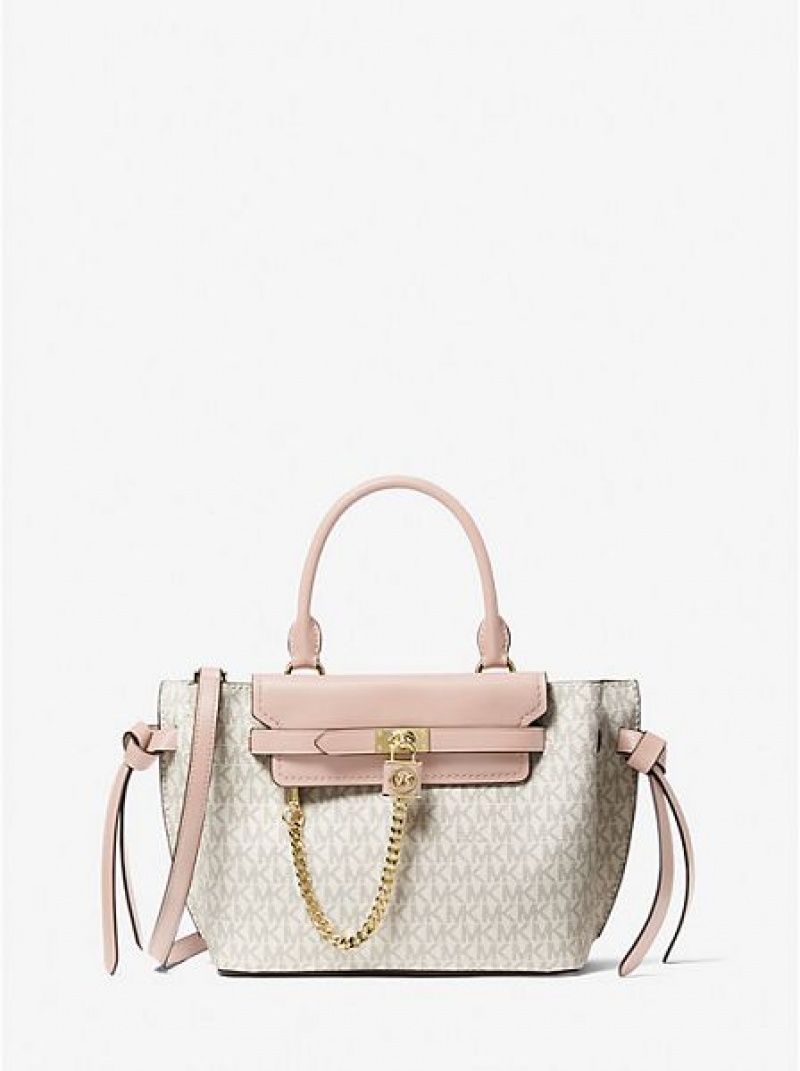 Michael Kors Hamilton Legacy Small Logo Belted Satchel Çanta Kadın Açık Sarı Pembe | 365107-UCE