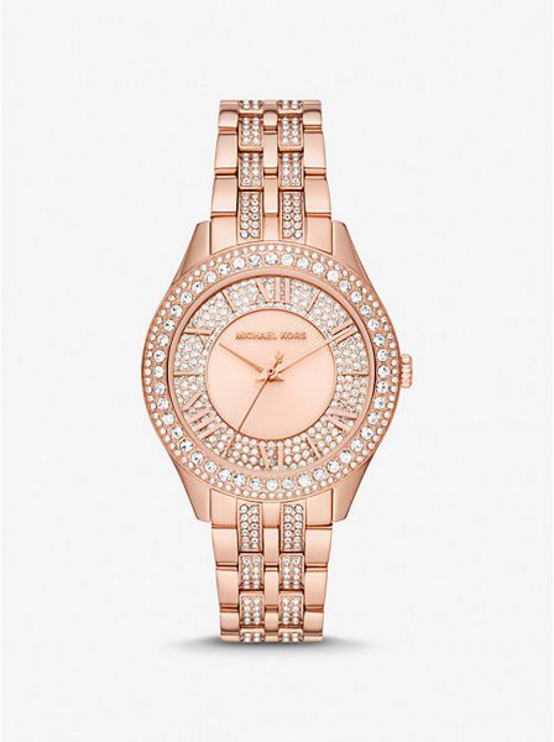 Michael Kors Harlowe Pave Saat Kadın Pembe Altın | 984260-PTR