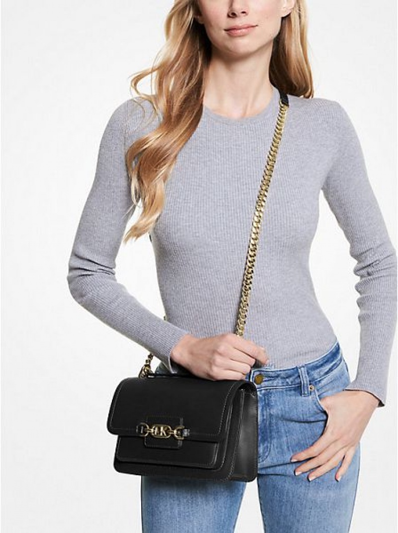 Michael Kors Heather Large Deri Omuz Çantası Kadın Siyah | 273154-ZQW