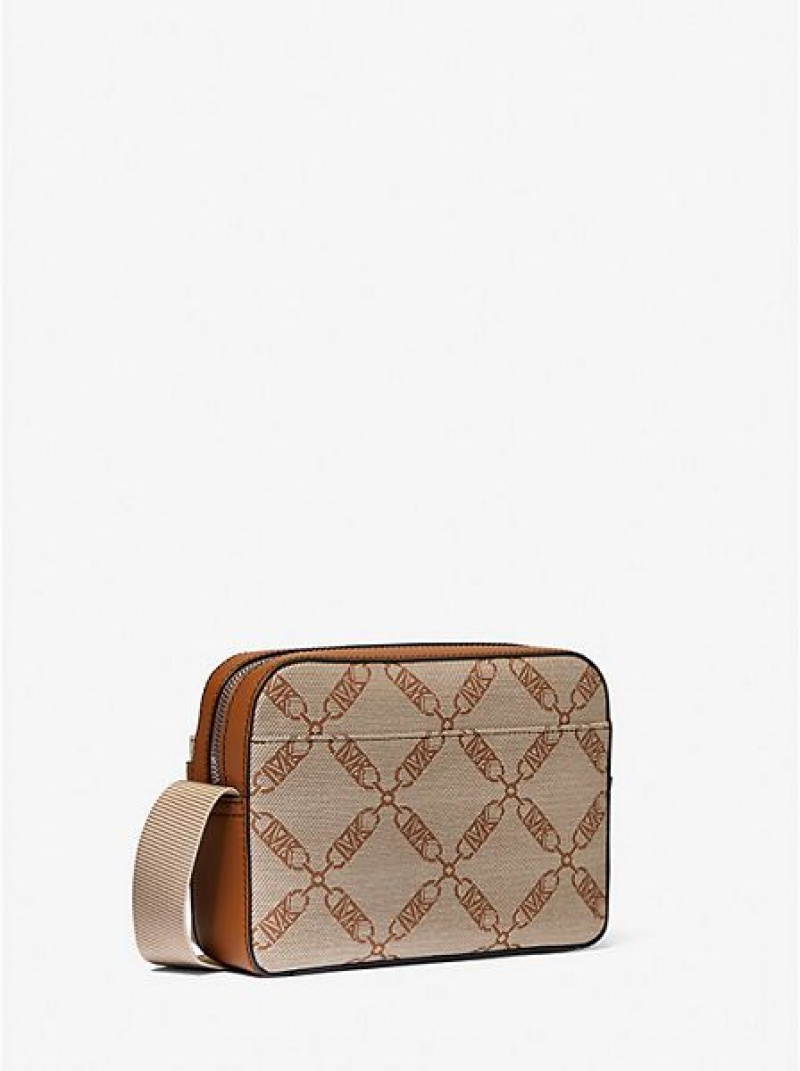 Michael Kors Hudson Empire Logo Jacquard Utility Çapraz Askılı Çanta Kadın Kahverengi | 651209-BPJ