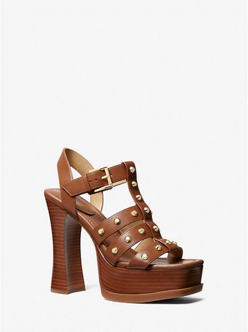 Michael Kors Jagger Studded Deri Platform Sandalet Kadın Kahverengi | 714905-NDP