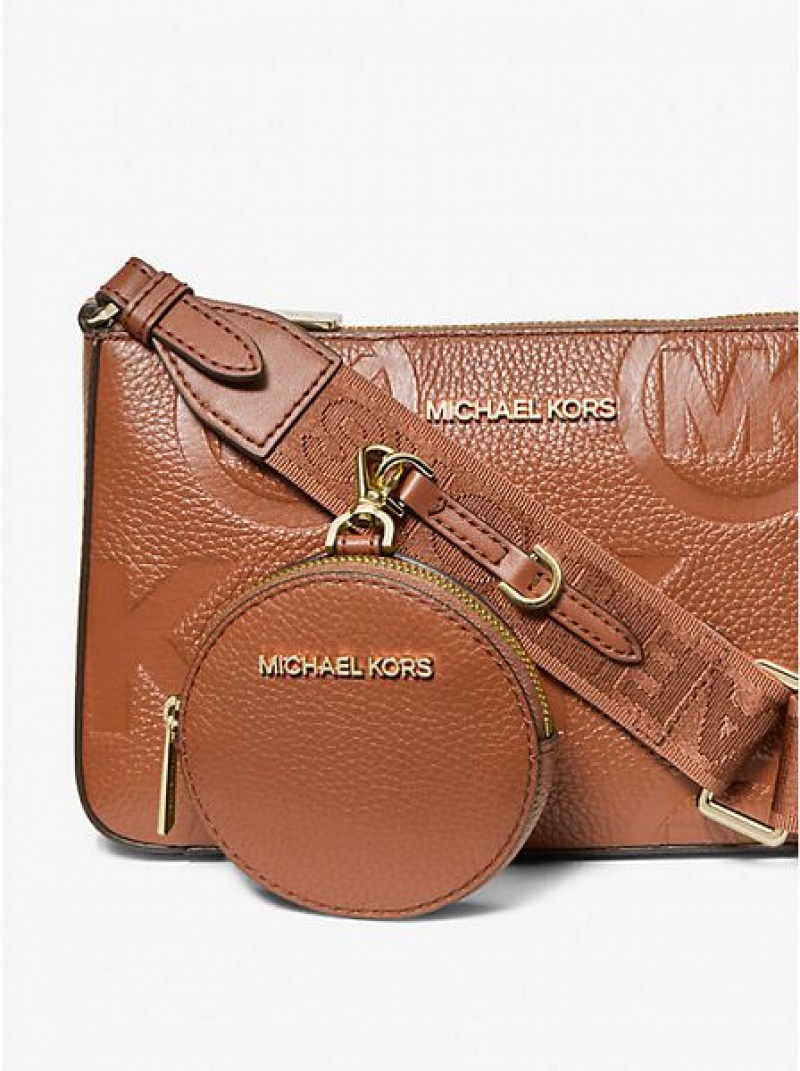 Michael Kors Jet Set Logo Embossed Deri Çapraz Askılı Çanta Kadın Kahverengi | 973285-WCP