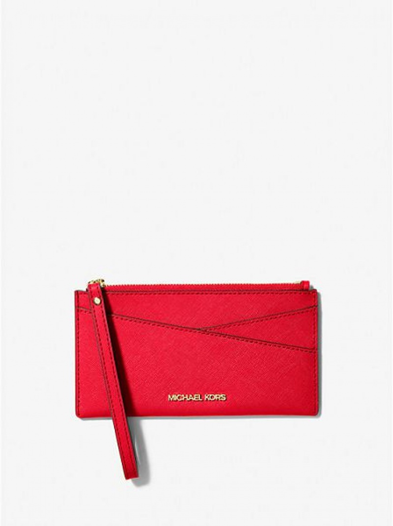 Michael Kors Jet Set Medium Saffiano Deri Crossover Cüzdan Kadın Kırmızı | 364810-XSJ