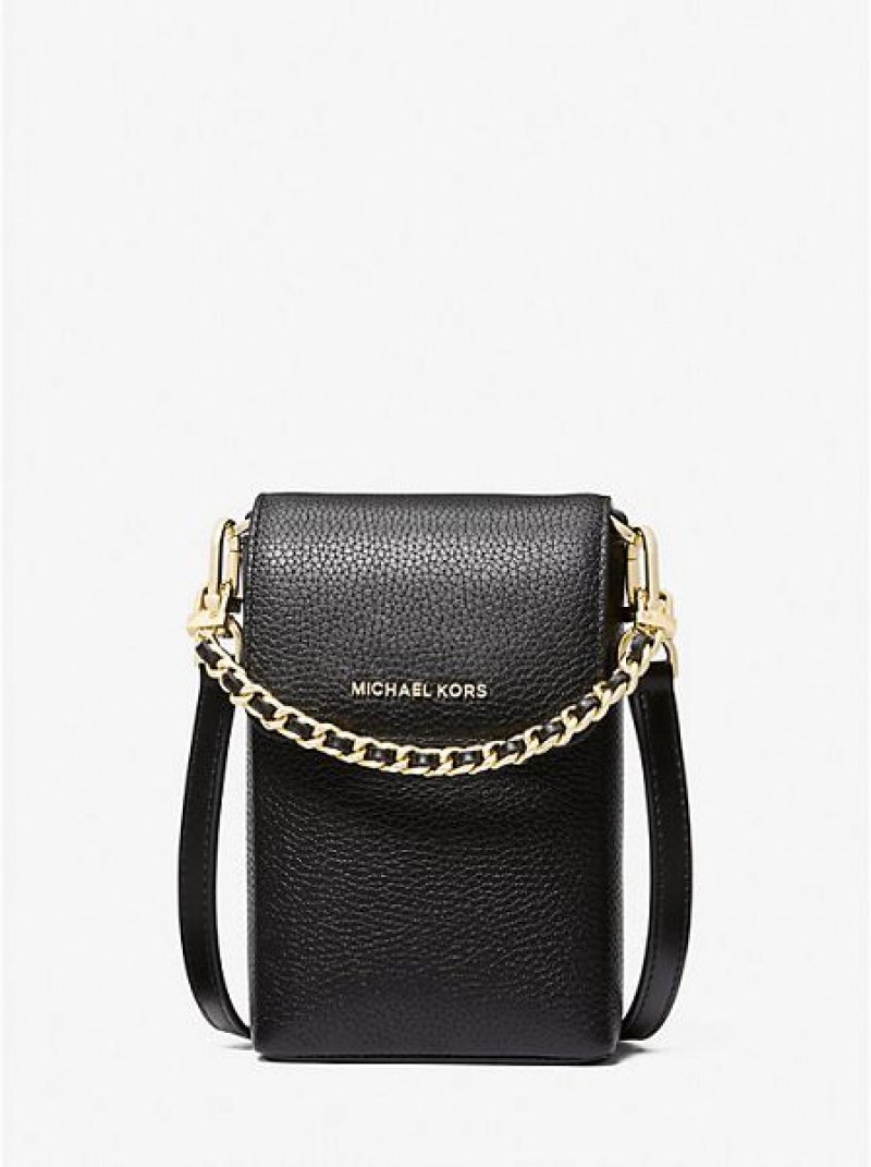 Michael Kors Jet Set Small Pebbled Deri Chain-link Smartphone Çapraz Askılı Çanta Kadın Siyah | 386572-YBS