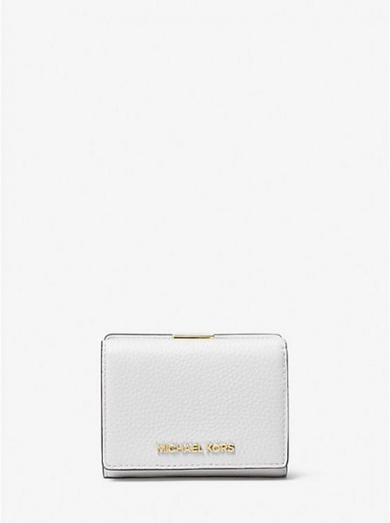 Michael Kors Jet Set Travel Medium Pebbled Deri Trifold Cüzdan Kadın Beyaz | 072561-XGZ