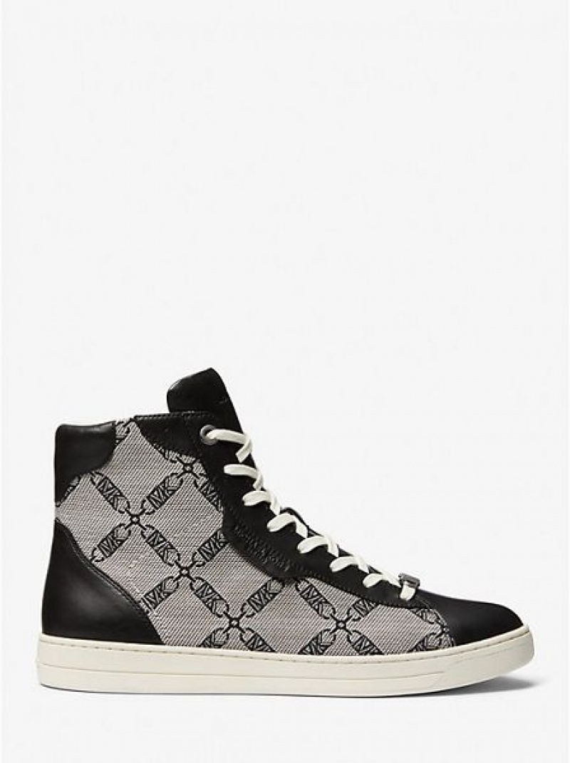 Michael Kors Keating Empire Logo Jacquard And Deri High Top Sneakers Erkek Siyah | 209361-MEX