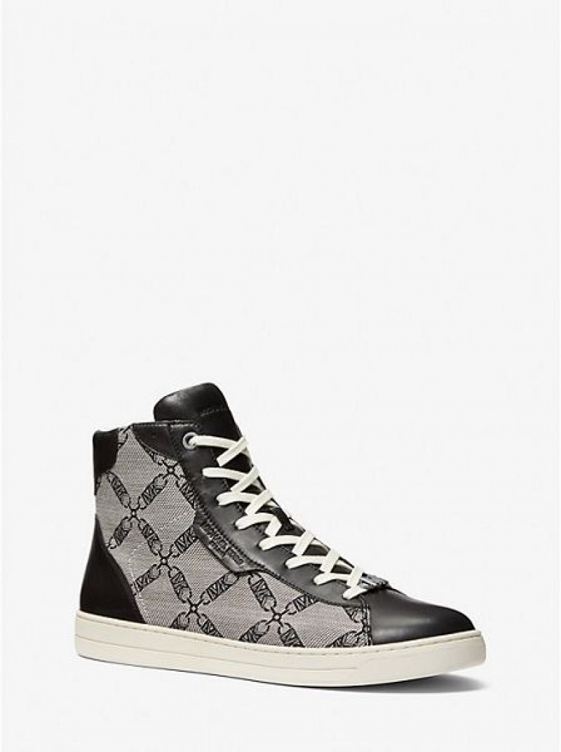 Michael Kors Keating Empire Logo Jacquard And Deri High Top Sneakers Erkek Siyah | 209361-MEX