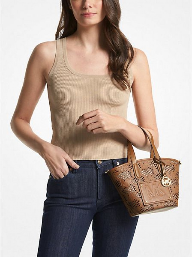 Michael Kors Kimber Small 2-in-1 Perforated And Embossed Faux Deri Tote Çanta Kadın Kahverengi | 780624-NFM