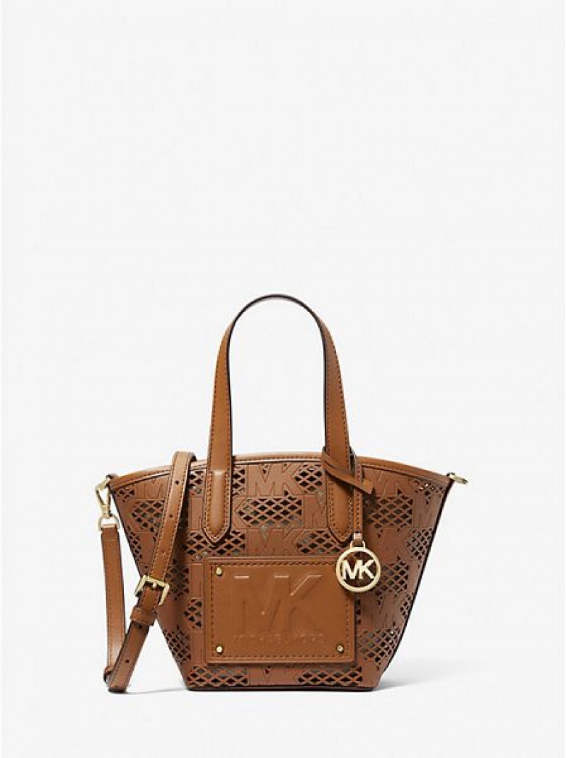 Michael Kors Kimber Small 2-in-1 Perforated And Embossed Faux Deri Tote Çanta Kadın Kahverengi | 780624-NFM