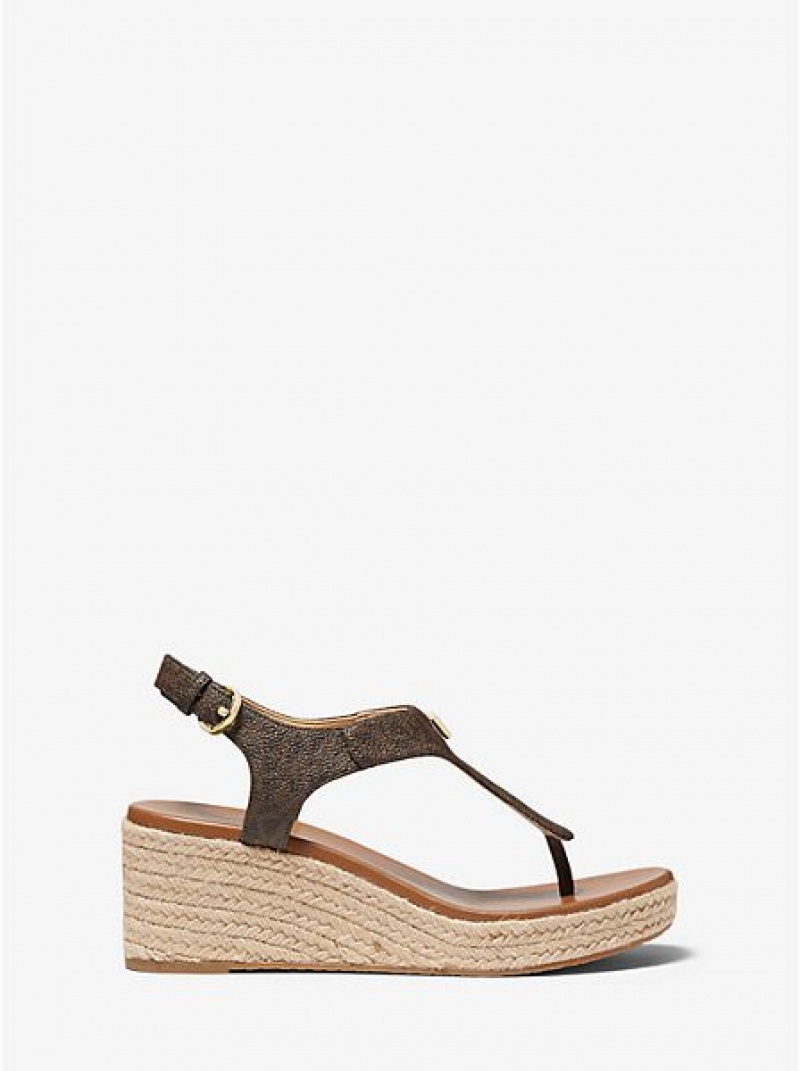 Michael Kors Laney Logo Espadril Platform Sandalet Kadın Kahverengi | 563219-JWA