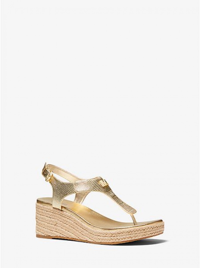 Michael Kors Laney Metallic Lizard-embossed Deri Espadril Platform Sandalet Kadın Altın | 124903-UPZ