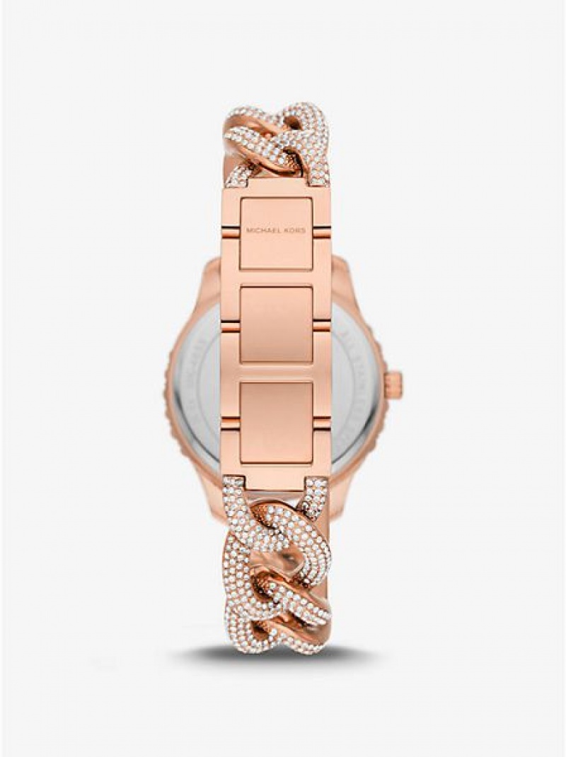 Michael Kors Layton Pave Curb-link Saat Kadın Pembe Altın | 760581-FML